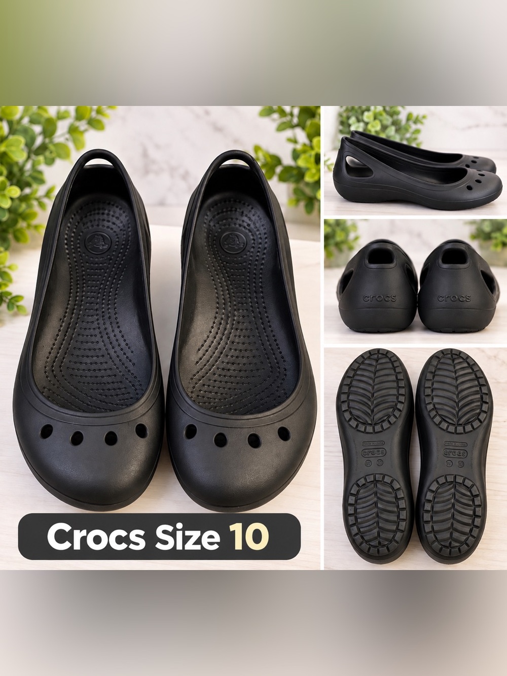 Crocs Kadee Black Ballet Flats Slip On Shoes Women’s Size 10